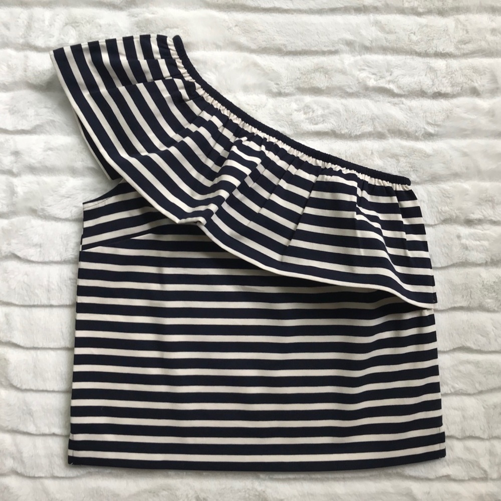 J.Crew One-Shoulder Striped Ruffle Top (NWT) - Picture 3 of 7